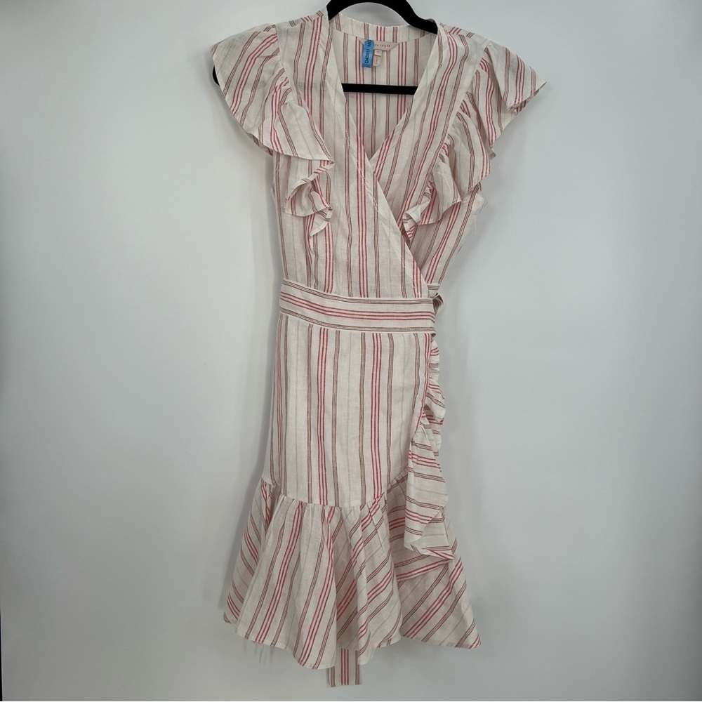 Rebecca Taylor Linen Yarn Striped Ruffle Wrap Mini Dress Sleeveless Size 4 - Picture 2 of 10